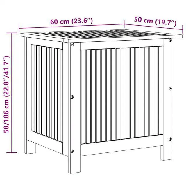 Alt view image 4 of 7 - vidaXL Outdoor Storage Box, Deck Box with Lid, Storage Chest with Water-Resistant Bag Inside, 23.6''x19.7''x22.8'', Solid Acacia Wood