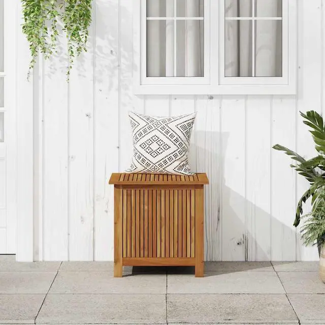 Alt view image 3 of 7 - vidaXL Outdoor Storage Box, Deck Box with Lid, Storage Chest with Water-Resistant Bag Inside, 23.6''x19.7''x22.8'', Solid Acacia Wood