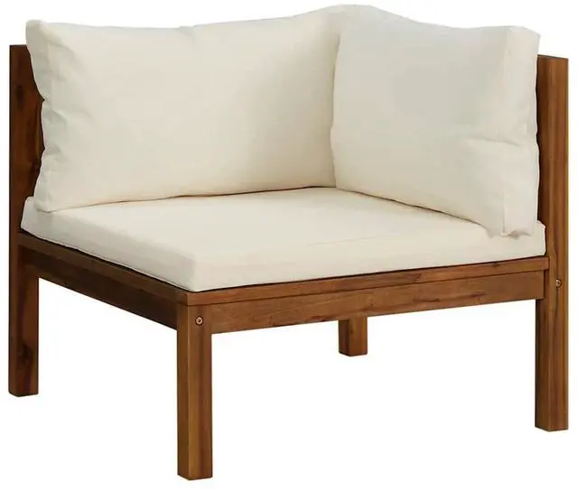 Alt view image 2 of 7 - vidaXL Sectional Corner Sofa with Cream White Cushion Acacia Wood