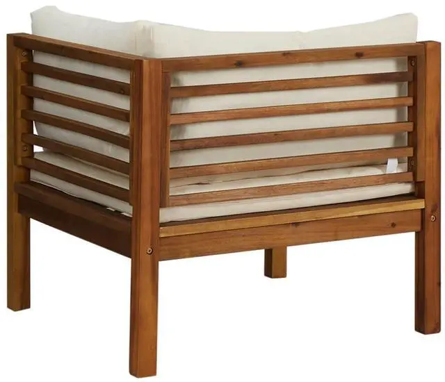 Alt view image 5 of 7 - vidaXL Sectional Corner Sofa with Cream White Cushion Acacia Wood