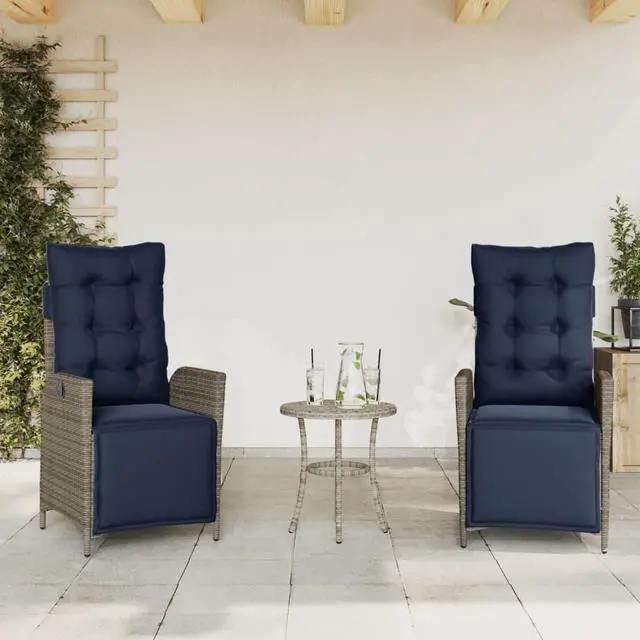 Alt view image 3 of 7 - vidaXL Bistro Set Gray, Navy Blue