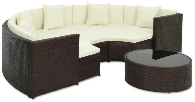 Alt view image 2 of 5 - vidaXL Patio Sofa Set Set of 7 Brown and cream white