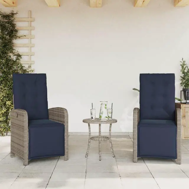Alt view image 3 of 7 - vidaXL Bistro Set Grey PE rattan Standard size for garden furniture