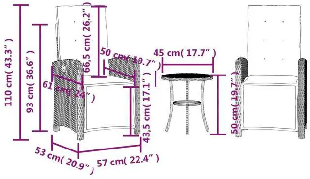 Alt view image 4 of 7 - vidaXL Bistro Set Grey PE rattan Standard size for garden furniture