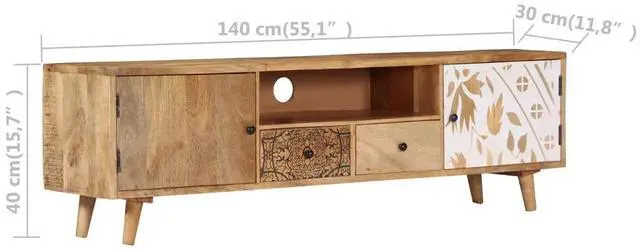 Alt view image 12 of 15 - vidaXL TV Cabinet 55.1"x11.8"x15.7" Solid Mango Wood