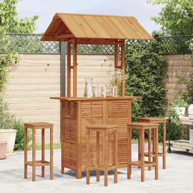 Alt view image 4 of 7 - vidaXL Bar Table Counter Height Outdoor Pub Table with Roof Solid Acacia Wood