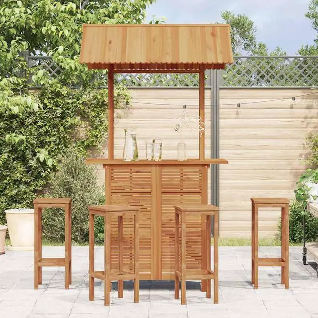 Alt view image 6 of 7 - vidaXL Bar Table Counter Height Outdoor Pub Table with Roof Solid Acacia Wood