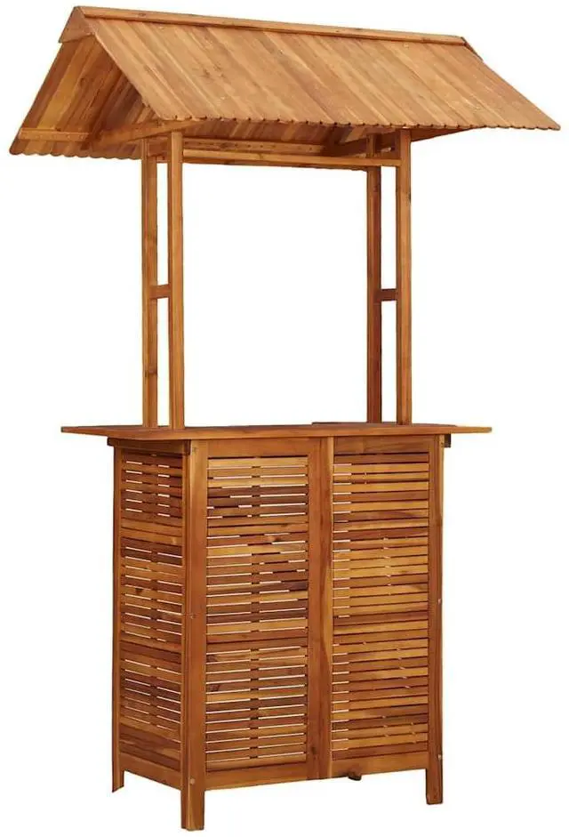 Alt view image 5 of 7 - vidaXL Bar Table Counter Height Outdoor Pub Table with Roof Solid Acacia Wood