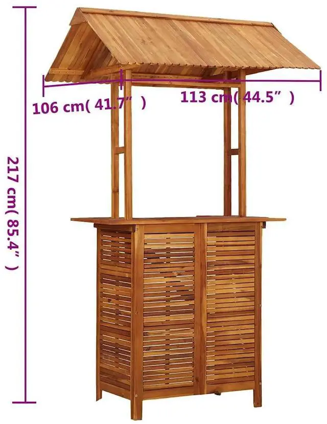 Alt view image 7 of 7 - vidaXL Bar Table Counter Height Outdoor Pub Table with Roof Solid Acacia Wood