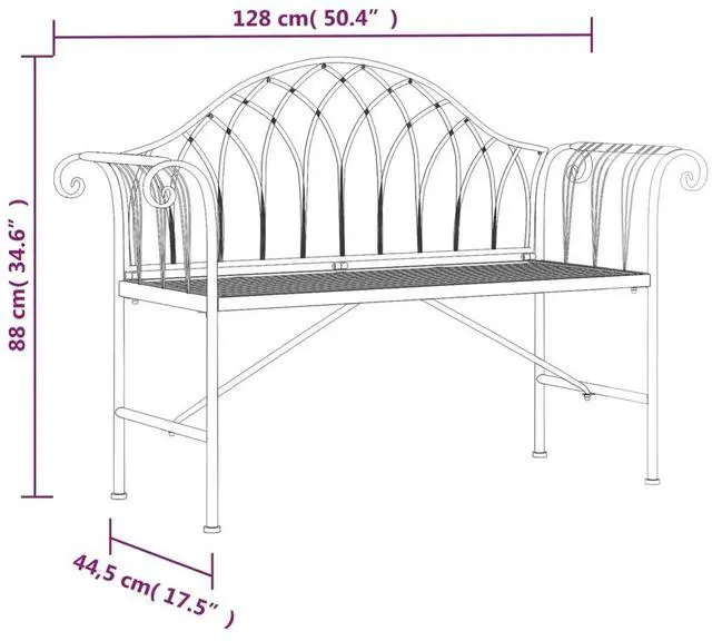 Alt view image 4 of 6 - vidaXL Garden Bench Black Steel Standard Durable Garden Bench