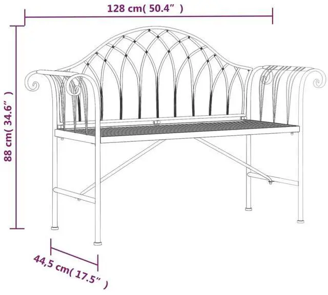 Alt view image 6 of 6 - vidaXL Garden Bench Black Steel Standard Durable Garden Bench
