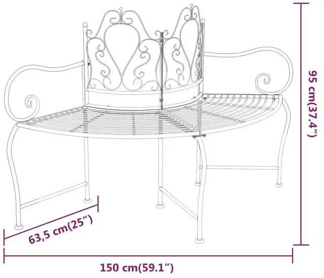 Alt view image 6 of 6 - vidaXL Tree Bench Black Steel 59 in diameter Durable Tree Bench