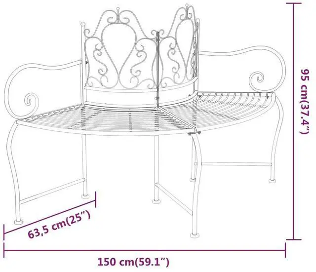 Alt view image 4 of 6 - vidaXL Tree Bench Black Steel 59 in diameter Durable Tree Bench