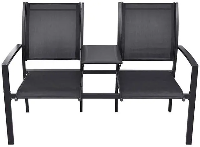 Alt view image 9 of 13 - vidaXL 2 Seater Patio Bench 51.6" Steel and Textilene Black