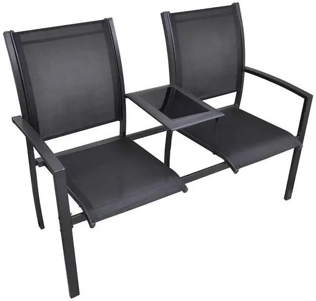 Alt view image 8 of 13 - vidaXL 2 Seater Patio Bench 51.6" Steel and Textilene Black