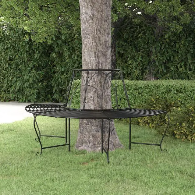 Main image of vidaXL Tree Bench Black Steel Medium Durable Half Round Tree Bench