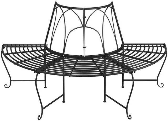 Alt view image 3 of 6 - vidaXL Tree Bench Black Steel Medium Durable Half Round Tree Bench