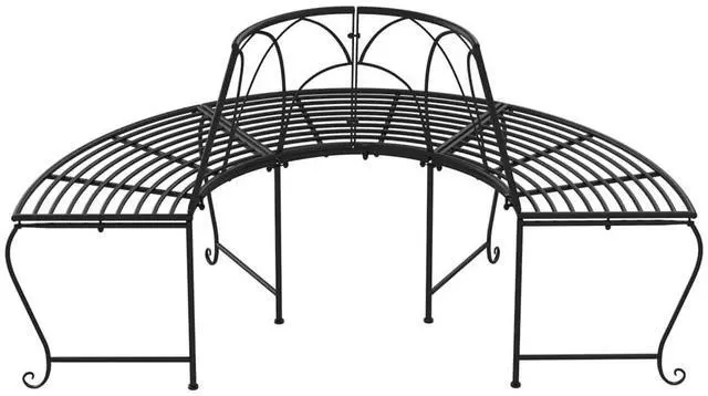 Alt view image 5 of 6 - vidaXL Tree Bench Black Steel Medium Durable Half Round Tree Bench
