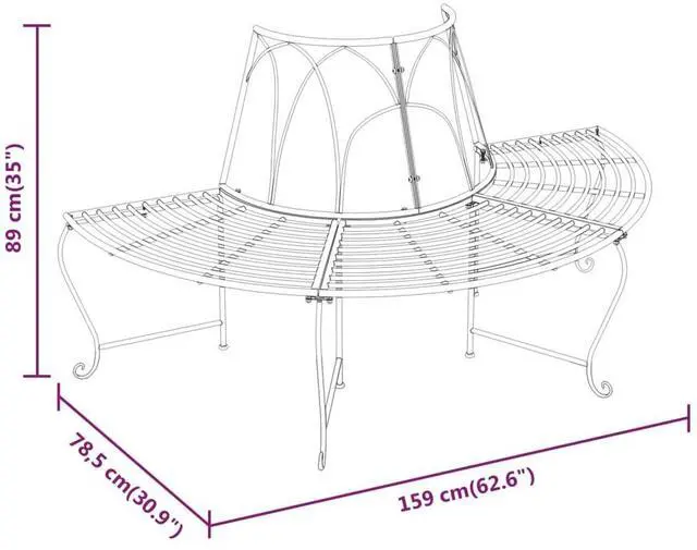 Alt view image 6 of 6 - vidaXL Tree Bench Black Steel Medium Durable Half Round Tree Bench