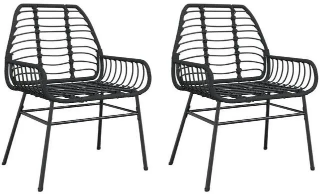 Alt view image 2 of 7 - vidaXL Garden Chair Black PE rattan, powder-coated steel Medium