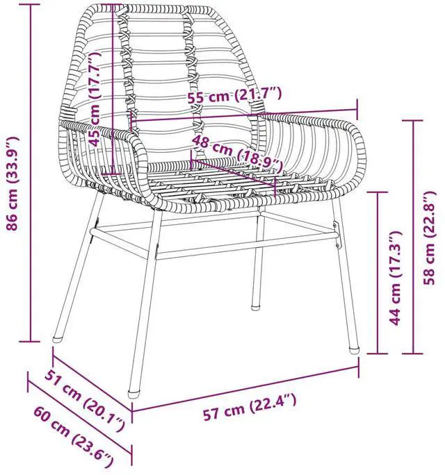 Alt view image 4 of 7 - vidaXL Garden Chair Black PE rattan, powder-coated steel Medium