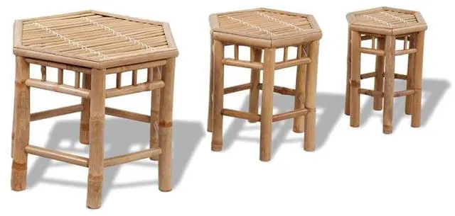 Main image of vidaXL Garden Stool Set of 3 Natural Bamboo Small to Large Stackable