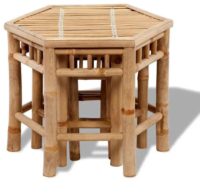 Alt view image 2 of 5 - vidaXL Garden Stool Set of 3 Natural Bamboo Small to Large Stackable