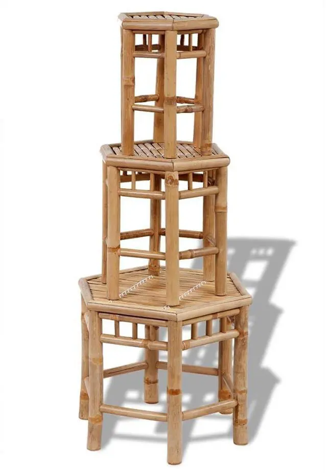 Alt view image 3 of 5 - vidaXL Garden Stool Set of 3 Natural Bamboo Small to Large Stackable