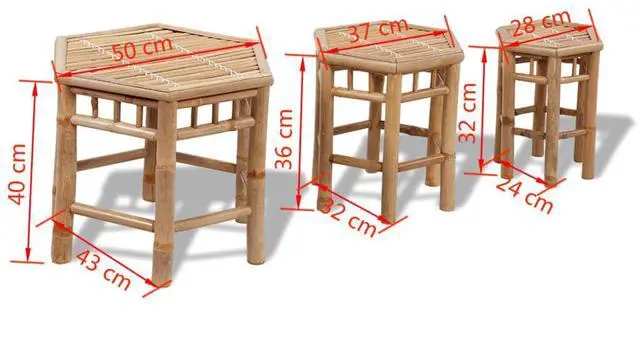 Alt view image 5 of 5 - vidaXL Garden Stool Set of 3 Natural Bamboo Small to Large Stackable