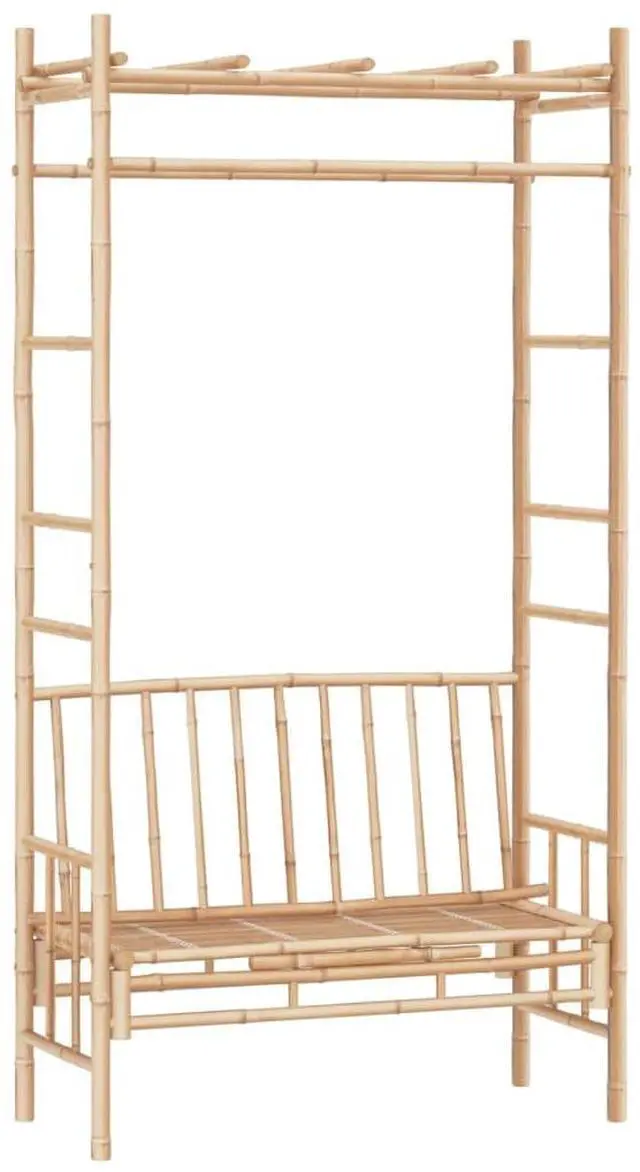 Alt view image 2 of 6 - vidaXL Garden Bench With Pergola natural bamboo Bamboo Medium