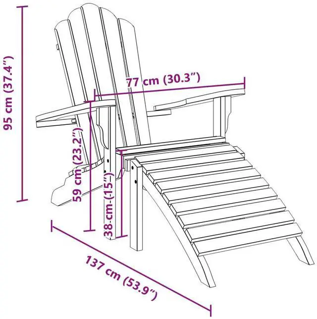 Alt view image 4 of 7 - vidaXL Garden Adirondack Chair With Footrest Teak Solid teak wood Standard