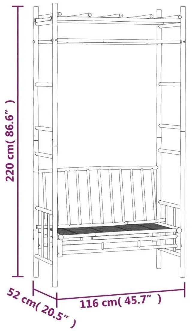 Alt view image 4 of 6 - vidaXL Garden Bench With Pergola natural bamboo Bamboo Medium