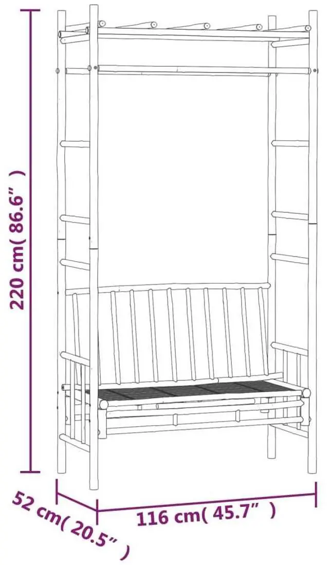 Alt view image 6 of 6 - vidaXL Garden Bench With Pergola natural bamboo Bamboo Medium