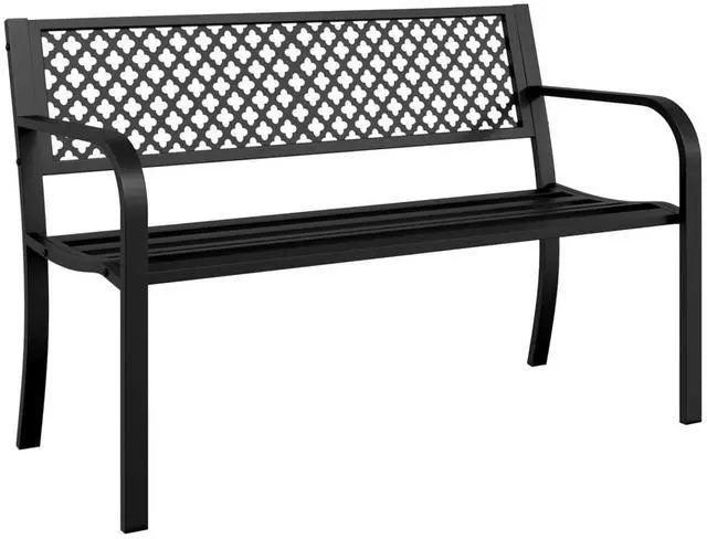 Alt view image 2 of 7 - vidaXL Garden Bench Black Steel 47 inches Width Durable Garden Bench