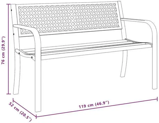 Alt view image 4 of 7 - vidaXL Garden Bench Black Steel 47 inches Width Durable Garden Bench