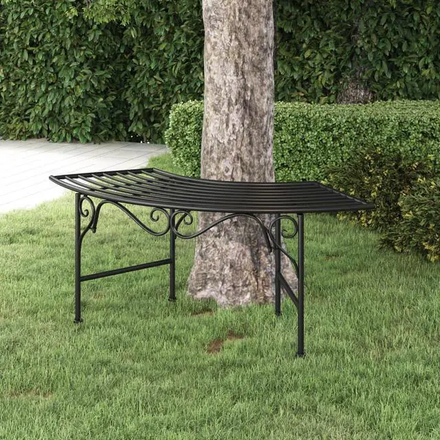 Main image of vidaXL Tree Bench Black Steel Medium Durable Circular Tree Bench