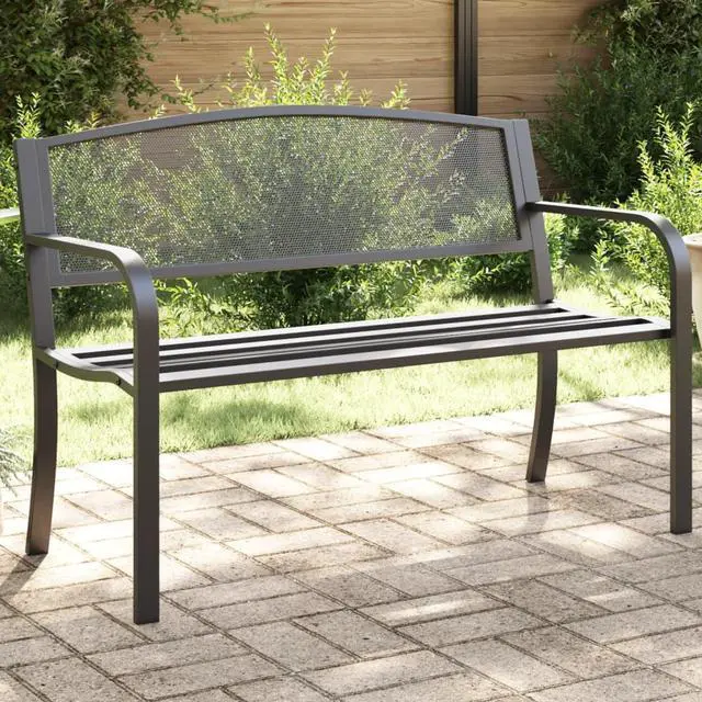 Main image of vidaXL Garden Bench Black Powder-Coated Steel Standard Durable