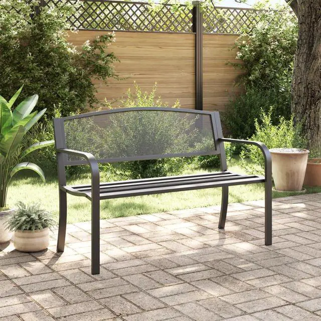 Alt view image 3 of 7 - vidaXL Garden Bench Black Powder-Coated Steel Standard Durable