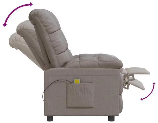 Alt view image 7 of 7 - vidaXL Massage Chair Adjustable Wingback Push Armchair Furniture Taupe Fabric