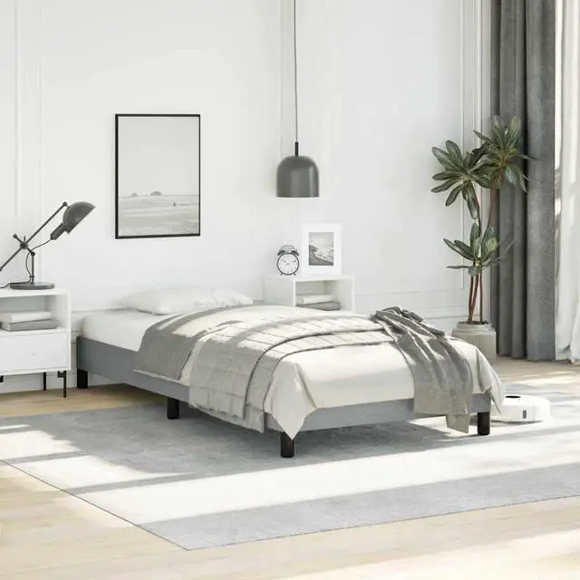 Main image of vidaXL Twin XL Size Bed Frame with Plywood Slats, Platform Bed Frame, Fabric Upholstered Mattress Foundation, No Box Spring Needed & Easy Assembly, Light Gray, without Mattress