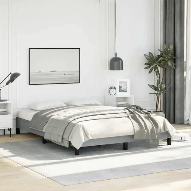 Main image of vidaXL Full Size Bed Frame with Plywood Slats, Platform Bed Frame, Fabric Upholstered Mattress Foundation, No Box Spring Needed & Easy Assembly, Light Gray, without Mattress