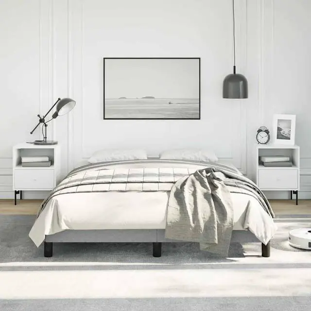 Alt view image 3 of 15 - vidaXL Full Size Bed Frame with Plywood Slats, Platform Bed Frame, Fabric Upholstered Mattress Foundation, No Box Spring Needed & Easy Assembly, Light Gray, without Mattress