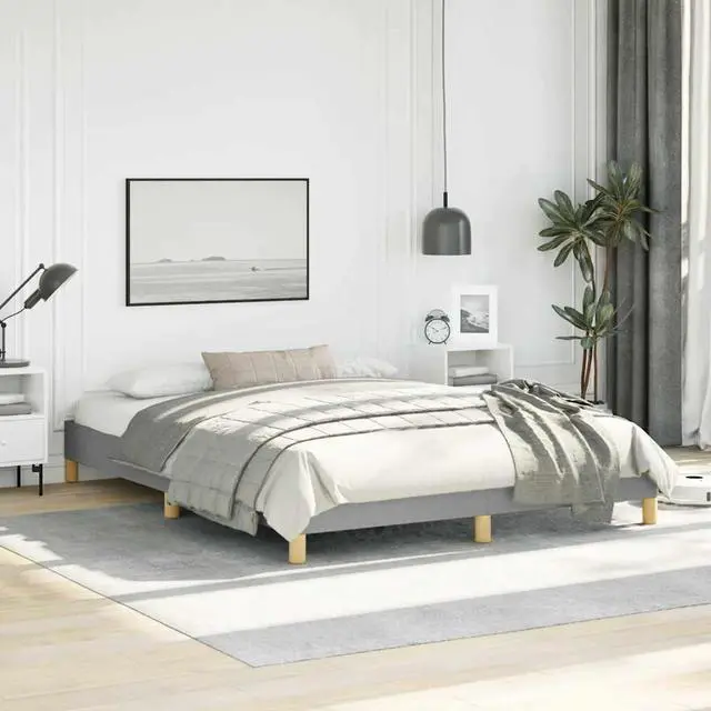 Main image of vidaXL Queen Size Bed Frame with Plywood Slats, Platform Bed Frame, Fabric Upholstered Mattress Foundation, No Box Spring Needed & Easy Assembly, Light Gray, without Mattress