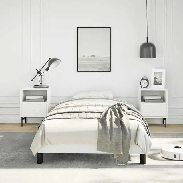 Main image of vidaXL Twin XL Size Bed Frame with Plywood Slats, Platform Bed Frame, Faux Leather Upholstered Mattress Foundation, No Box Spring Needed & Easy Assembly, White, without Mattress