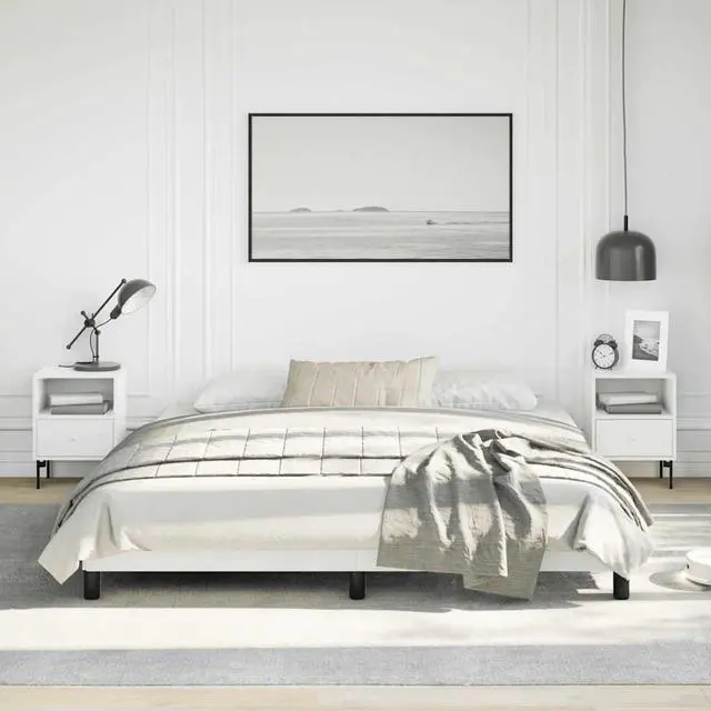 Main image of vidaXL California King Size Bed Frame with Plywood Slats, Platform Bed Frame, Faux Leather Upholstered Mattress Foundation, No Box Spring Needed & Easy Assembly, White, without Mattress