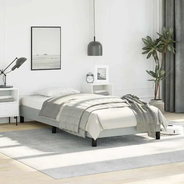Alt view image 5 of 7 - vidaXL Twin Size Bed Frame with Plywood Slats, Platform Bed Frame, Velvet Upholstered Mattress Foundation, No Box Spring Needed & Easy Assembly, Light Gray, without Mattress