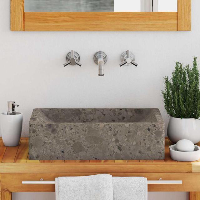 Alt view image 9 of 13 - vidaXL Sink Gray 17.7"x11.8"x4.7" Marble