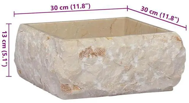 Alt view image 4 of 7 - vidaXL Bathroom Basin, Vessel Sink, Countertop Vanity Sink, Handmade, Naturally Varied Shape and Color Tone, Easy Assembly, Cream 11.8"x11.8"x5.1" Marble Square