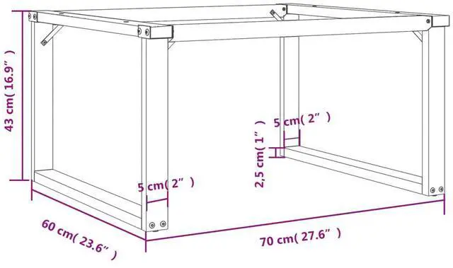 Alt view image 4 of 7 - vidaXL Coffee Table Legs O-Frame 27.6"x23.6"x16.9" Steel table leg