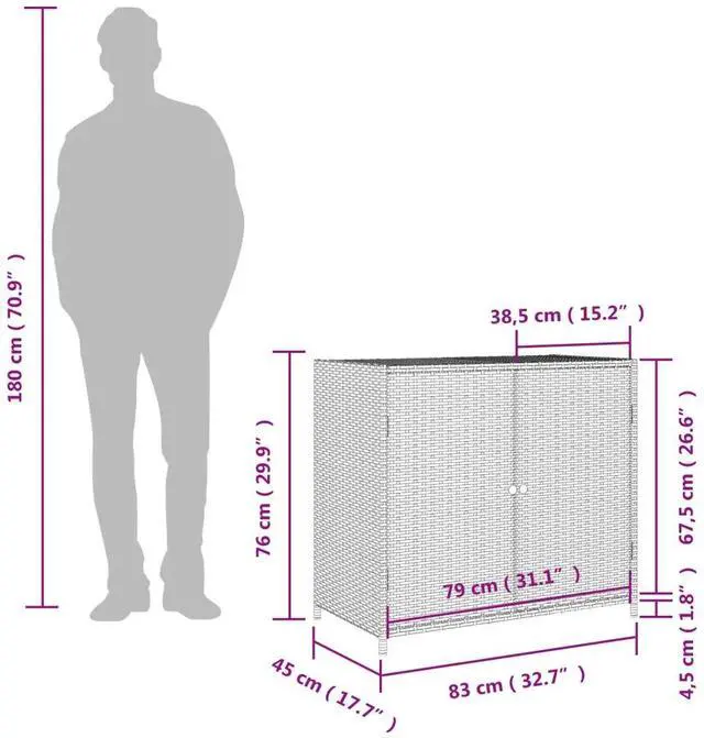 Alt view image 4 of 7 - vidaXL Garden Storage Cabinet Beige PE Rattan 32.7 in x 17.7 in x 29.9 in